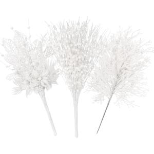 30 Pack White Christmas Tree Picks and Sprays, Christmas Tree Ornaments Artificial Flowers Glitter Berry Stems Faux Cedar Branches for Winter Wedding Holiday Party Home Garland DIY Xmas Decorations