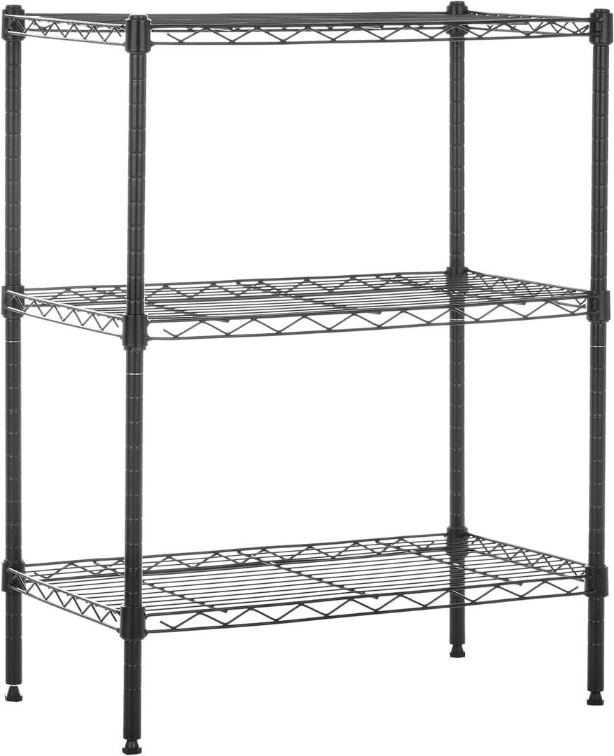 Amazon Basics 3-Shelf Adjustable Heavy Duty Steel Wire Rack Storage Shelving Organizer with Storage Space, Versatility and Ease of Use for Kitchen, Garage, 23.2" L x 13.4" W x 30" H, Black