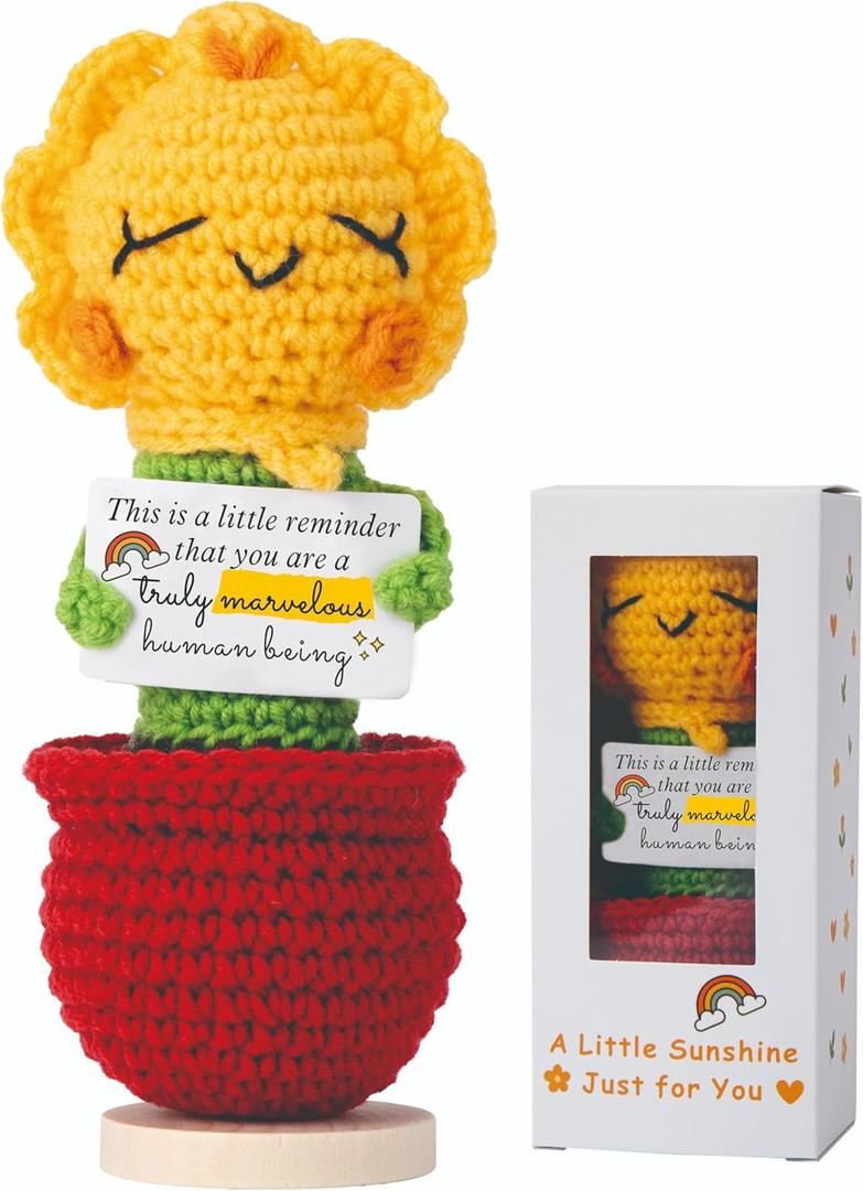 4 x Sunflower Gifts for Women Birthday - Positive Crochet Appreciation Thank You Decor for Teacher, Coworker, Nurse - Christmas, Birthday Inspirational Gift for Best Friend, Sister, Mom, Daughter Xmas