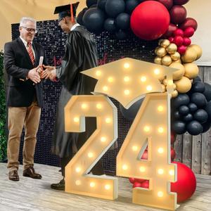 Light Up Number Sign for Grad Ceremony of Preschool High School College White Foam Board Backdrop