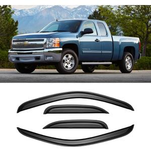 Window Rain Guards for 2007-2013 Chevy Silverado & GMC Sierra 1500 for Extended Cab, Window Visor Vent Wind Shade Deflector Shield Protector Sun for 07-14 Silverado & Sierra 2500 HD/ 3500 HD, Tape-on