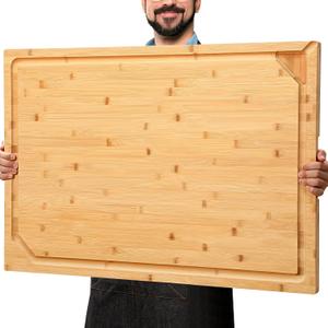 30 x 20 Extra Large Bamboo Cutting Board for Kitchen, Cutting Board Stove Top Cover, Butcher Block Chopping Board with Handle and Juice Groove, Large Charcuterie Board Over the Sink