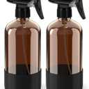 Glass Spray Bottle with Silicone Sleeve Protection, Amber Glass Spray Bottle Set for Window Cleaner Aromatherapy Facial Hydration Watering Flowers Hair Care 2 Pack/16 oz (Black)