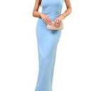 ZTMZA Women's Summer One Shoulder Maxi Dresses Sleeveless Bodycon Metal Decor Formal Wedding Guest Cocktail Dress Sky Blue, S