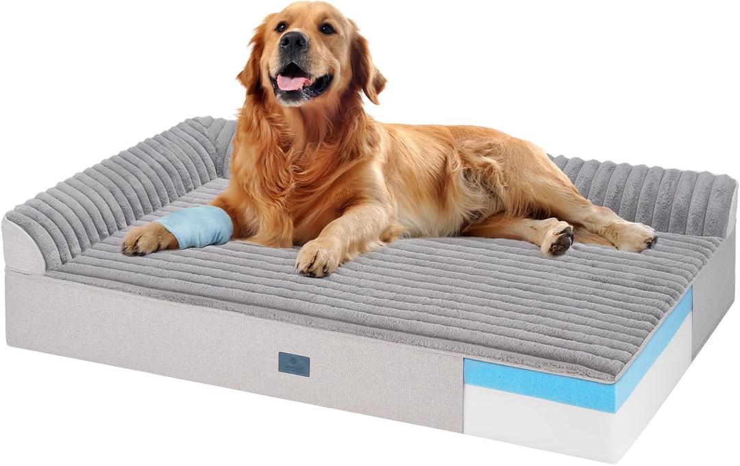 Veehoo Orthopedic Dog Bed for Large Senior Dogs, 7 Inch Thick XL Memory Foam Dog Bed with L Shaped Bolsters, Orthopedic Pet Couch with Waterproof Liner & Removable Washable Cover, 48"x30"x7" (Grey)