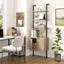 Yusong 73" Tall Bookshelf with Cabinet, Industrial Ladder Wall Mount Shelf Bookcase with Wood and Metal Frame, Plant Shelf Wall Storage Display for Living Room Bedroom, Wavy Light Ivory