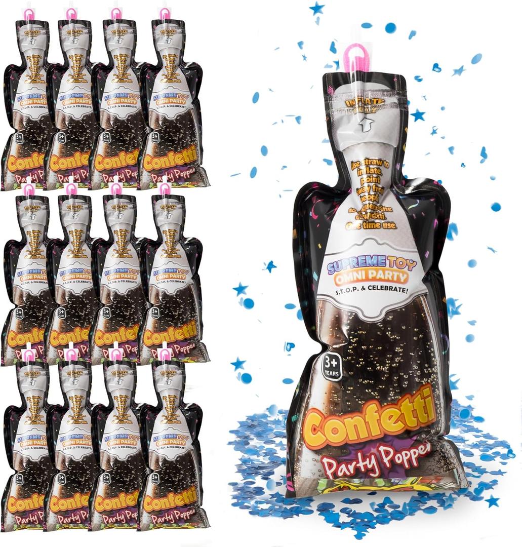 2 x Windy City Novelties 12 Pack Inflatable Gender Reveal Handheld Confetti Popper (Blue Confetti)