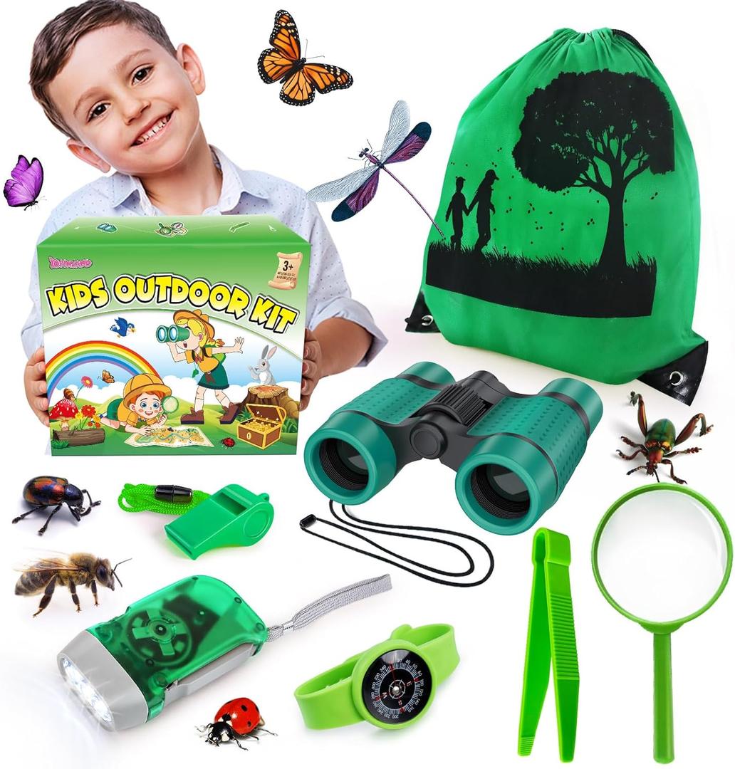 Kids Explorer Kit & Bug Catcher Kit, Camping Gear for Kids, Outdoor Exploration Set with Backpack & Binoculars, Ideal Outdoor Adventure Toys for Boys Girls 3-12 (Green)