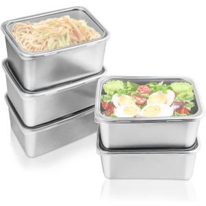 5 pcs Stainless Steel Food Storage Containers With Lids Airtight, Portable Freezer Storage Containers, Leak Proof Meal Prep Containers Reusable, Refrigerator Fresh-Keeping Box (Square)