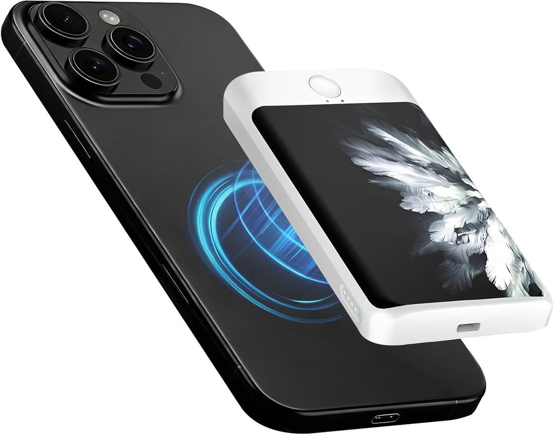 Magnetic Portable Charger Power Bank 5000mAh, 15W Ultra Slim Fast Charging Wireless Charger, Travel Essential for iPhone 17/16/15/14/13/12 Pro, iPad, Android, Metal Shell with USB-C Cable (Silver)