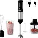 Cordless Immersion Hand Blender, 5-in-1 Variable Speed blender handheld,Rechargeable with 2000mAh Battery, BPA-Free & Dishwasher-Safe Accessories:700ml Beaker,Chopper,Whisk & Milk Frother,Ink