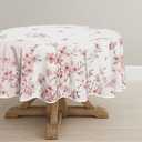 Horaldaily Spring Tablecloth 90×90 Inch Round, Pink Cherry Blossoms Washable Seasonal Table Cover for Party Picnic Dinner Decor