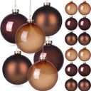 Brown Glass Christmas Ornaments - 3.15 Inch (80mm) 12 Pack, Vintage Style Tree Decorations