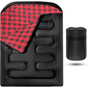 Double Sleeping Bags for Adults, Queen Size 2 Person All Season for Warm & Cold Weather | Fits Kids 10-12 (Girls & Boys) - Lightweight & Waterproof Camping Essentials for Hiking, Backpacking (Black)