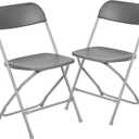 Flash Furniture Hercules Series Plastic Folding Chair - Grey - 2 Pack 650LB Weight Capacity Comfortable Event Chair-Lightweight Folding Chair, Set of 2
