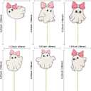 3 x Ephlyn 36Pcs Halloween Ghost Cupcake Toppers Pink Glitter Halloween Baby Shower Cupcake Decorations Little Boo Cupcake Toothpicks for Birthday Ghost Party Cake Decorations