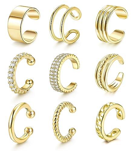 CASDAN 12Pcs Ear Cuff Earrings for Women Non Piercing 14K Gold Plated Ear Cuffs Clips On Non Pierced Cartilage Earring Adjustable Fake Earrings Lightweight