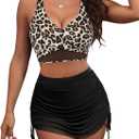 Blooming Jelly Womens High Waisted Bikini Sets Swim Skirt Mesh Swim Suits 2025 2 Piece Tummy Control Bathing Suits (Medium, Leopard)