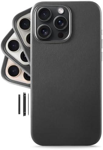 LONLI Classic - for iPhone 15 Pro Leather Case [Camera Control Button Coverage] - European Genuine Vele Leather Phone Case - Smoothen and Soften Over Time - [Compatible with Magsafe] - Black