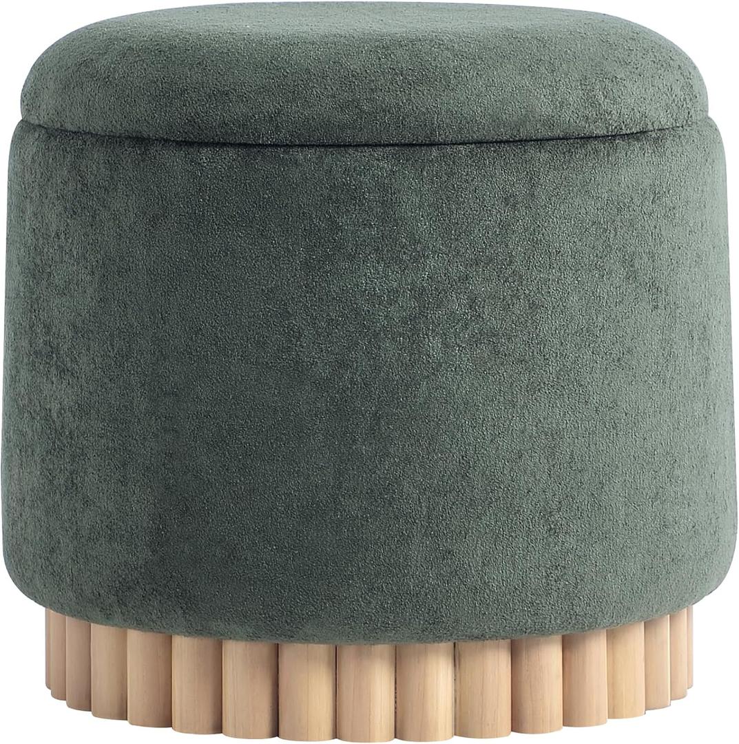 Round Ottoman with Wooden Base, Storage Vanity Stool for Makeup, Upholstered Footrest Stool Ottoman Foot Stool for Living Room, Bedroom, 17.3"D x 17.3"W x 16.5"H