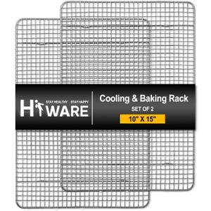 Hiware 2-Pack Cooling Racks for Baking - 10" x 15" - Stainless Steel Wire Cookie Rack Fits Jelly Roll Sheet Pan, Oven Safe for Cooking, Roasting, Grilling