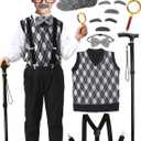 100 Days of School Costume for Boys,Old Man Costume for Kids Grandpa Vest Accessories Set (Medium(8-10yr))