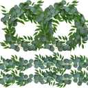 4 Pack Artificial Eucalyptus Garland with Willow Leaves Each 6.5 Feet Fake Greenery Garland Vine for Table Runner Centerpiece Stairs DIY Garlands Decor
