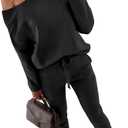 CHICME Women Tracksuit Fall 2 piece Outfits Off The Shoulder Long Sleeve Tops and Pants Set Travel Outfits, XXL