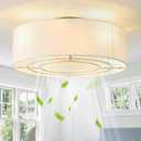 Low Profile Ceiling Fans with Lights, 20" Flush Mount Ceiling Fan with Light, Boho Bladeless with 6 Speeds, Rattan Remote Control for Bedroom, Nursery, Living Room