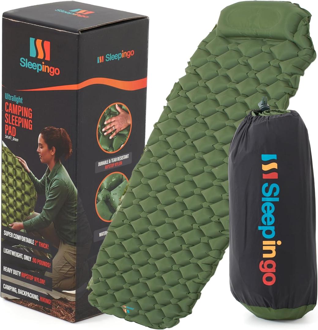 Sleepingo Sleeping Pad for Camping, Green Nylon TPU, Lightweight & Compact, Ideal for Camping and Hiking, Durable Material
