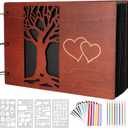 Giiffu Wooden Family Scrapbook Album, DIY Photo Memory Book with Family Tree Design, 100 Pages Personalized Scrapbooking Album, Gift for Mothers Day, Baby Shower & Family Keepsake