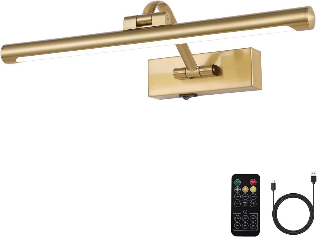 Wireless Picture Lights for Wall Battery Operated Brass Art Light for Paintings with Remote 3CCT Dimmable Portrait Lighting Rotatable Display Lighting 16" Rechargeable Wall Lamp for Frame Dartboard