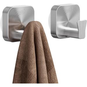 TAILI 304 Stainless Steel Bathroom Suction Hooks for Towel, Bathrobe, Loofah, Patented Strong Suction Cup Holder, No Damage Hanging Glass Shower Wall Hook, Hold Up to 11 Lbs, 2 Pack, Silver