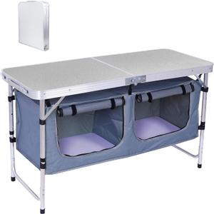 Nice C Camping Table, Folding Table Height Adjustable, Camp Table, Storage Kitchen Table, Lightweight Aluminum, with Carry Handle for Outdoor, Beach, BBQ, Picnic, Cooking, Festival, Indoor, Office, 18.6D x 47.3W x 27.8H in