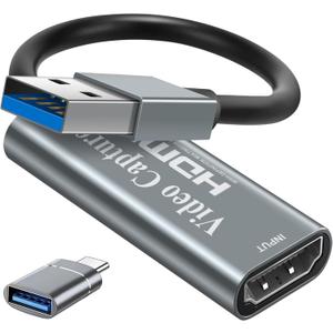 Papeaso Video Capture Cards, 4K HDMI to USB 3.0 Video Capture Device, 1080P HD 60fps Broadcast Live and Record Video Audio Grabber for Gaming, Streaming, Teaching, Video Conference (Silver)
