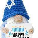 Hanukkah Gnome Crochet Plush, Handmade Blue Gnome with Star David Hat & Happy Hanukkah Candle Card, Mini Amigurumi Jewish, Chanukah Decor for Women, Festival of Lights Desk Ornament