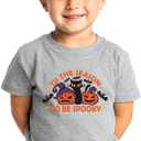 Halloween Shirts for Toddler Boys Girls Kids 2-8 Years, Unisex Pumpkin Ghost Bat Soft Cotton Short Sleeve Tee (Gray)