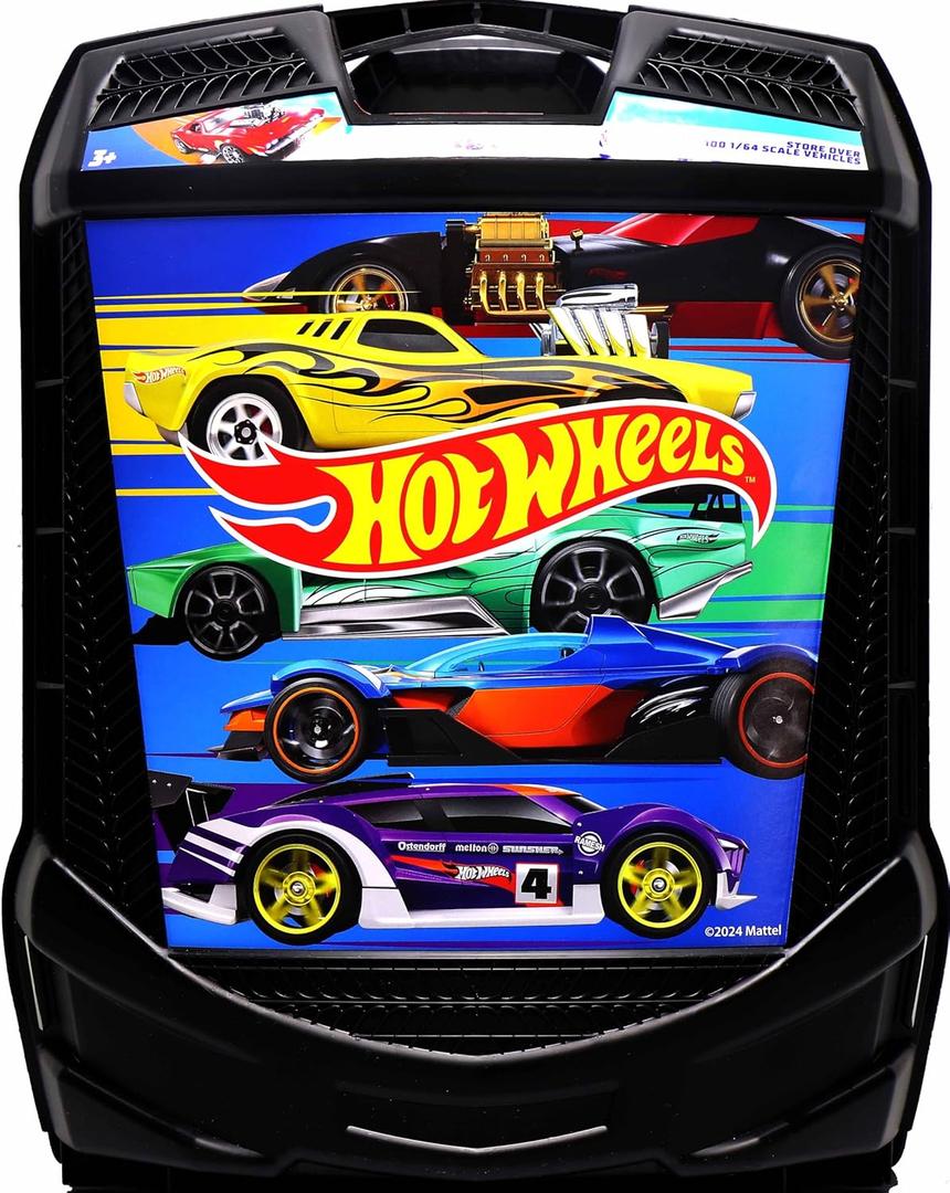 Hot Wheels 100-Car Storage Case  Large Capacity Organizer for 1:64 Die-Cast Vehicles with Handle and Latch, Durable Portable Carrying Case for Kids, Travel, and Toy Car Collectors