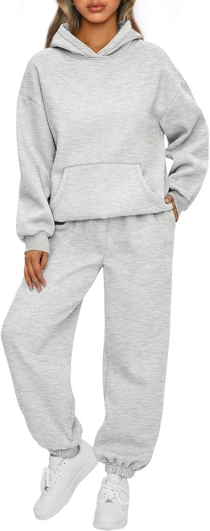 AUTOMET Womens 2 Piece Outfits Lounge Hoodie Sweatsuit Sets Oversized Sweatshirt Baggy Fall Fashion Sweatpants with Pockets (Gray, XL)