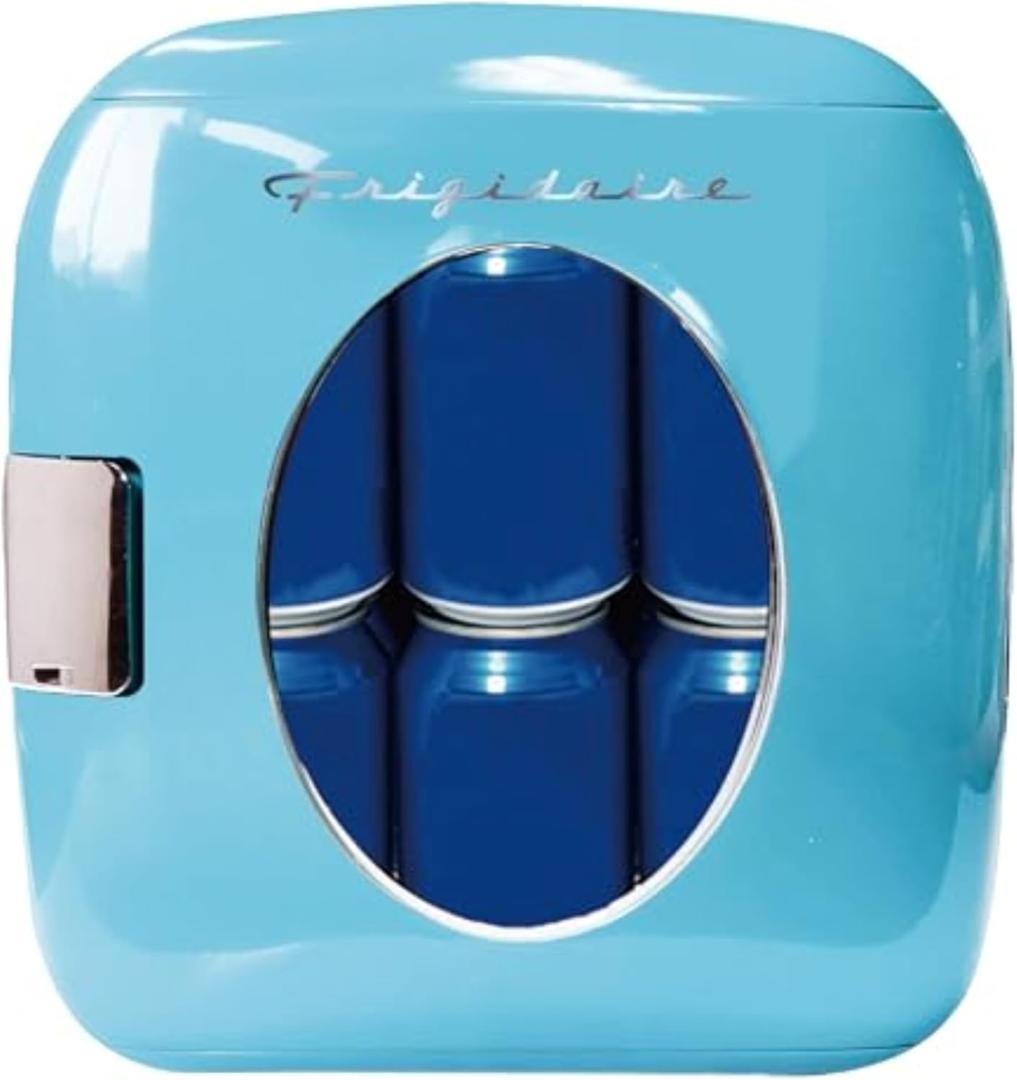 Frigidaire Retro Mini Portable Compact Personal Fridge, 9 Liter Capacity Chills 12 Cans, 100% Freon-Free & Eco Friendly, Includes Plugs for Home Outlet & 12V Car Charger - Blue