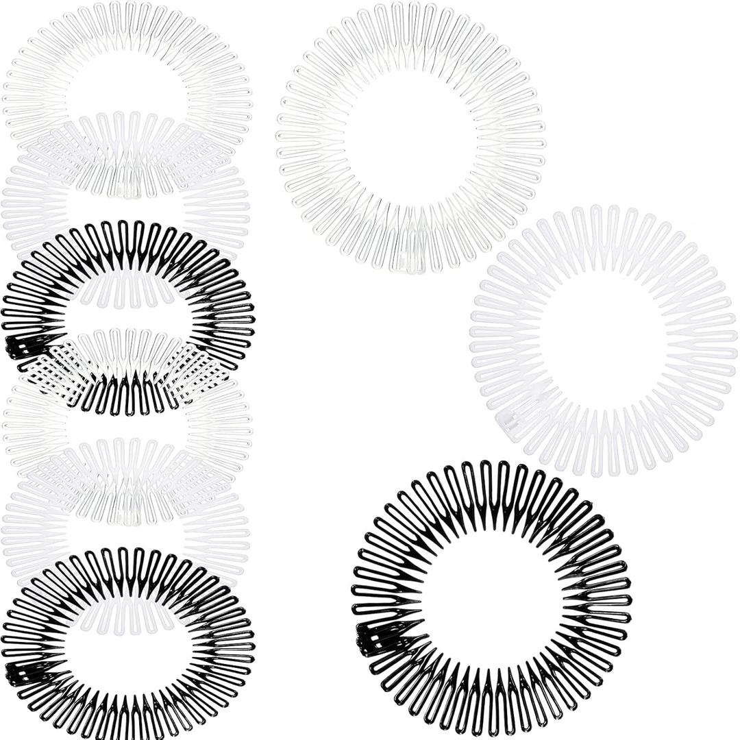 Shappy Hairband, 9 Pieces Full Circular Stretch Comb Flexible Plastic Circle Comb Stretch Hairband Headband Holder for Women Girls, 3 Colors (Black, White, Clear) Shappy Hairband, 9 Pieces Full Circular Stretch Comb Flexible Plastic Circle Comb Stretch Hairband Headband Holder for Women Girls, 3 Colors (Black, White, Clear)