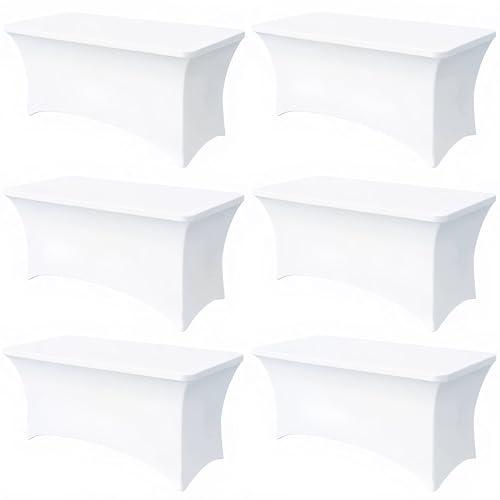 Lemict 6FT White Table Cloth - 6 Pack Fitted Stretch Rectangle Spandex Tablecloth, Washable Table Cover for Party, Picnic, Wedding, Banquet, Birthday and Festival(30" x 72")