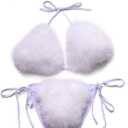 ZOSCGJMY Women's Faux Fur Halter String Triangle Bikini Sets Two Piece Swimsuits (White)