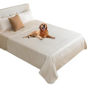 fuguitex Waterproof Dog Blanket Bed Cover Dog Crystal Velvet Moroccan Fuzzy Cozy Plush Pet Blanket Throw Blanket for Couch Sofa(82 * 102 inch, Cream+Beige)