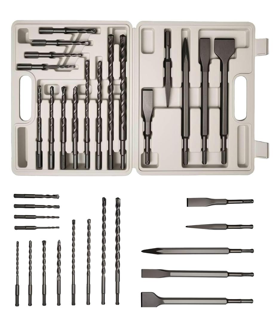 toolant Rotary Hammer Drill Bits Set with Chisels-Masonry Drill Bit Set,SDS Plus 17PCS Concrete Masonry Hole Tool with Storage Case for Concrete, Stone, Brick