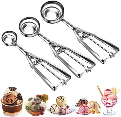 Cookie Scoop Set, Ice Cream Scoop Set with Multiple Size Trigger Small, Medium and Large Stainless Steel Cookie Scoops Set of 3 for Baking, Stainless Steel Cupcake Scoop, Ice Cream Scooper (3Pcak)