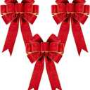 3pcs Large Christmas Bows Velvet Red Bows Holiday Red Christmas Bows Decorations for Wreath Velvet Bows Decor for Christmas Tree Topper, Front Door, Outdoor(14 * 12 inch)
