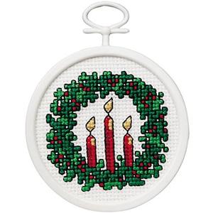 Janlynn 18 Count Round Mini Counted Cross Stitch Kit, 2.5-Inch, Holiday Wreath