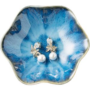 Jewelry Dish Tray, Ring Dish, Ceramic Trinket Tray, Key Bowl, Decorative Plate, for Friends Sisters Daughter Mother (Starry Blue)