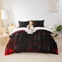 Manfei Geometric Grid Duvet Cover Set Twin Size, Red and Black Checkered Bedding Cover, Men Women Room Decor, Modern Abstract Check Plaid Square Bed Sets for All Season, 1 Pillowcase, No Comforter (Multi 07)